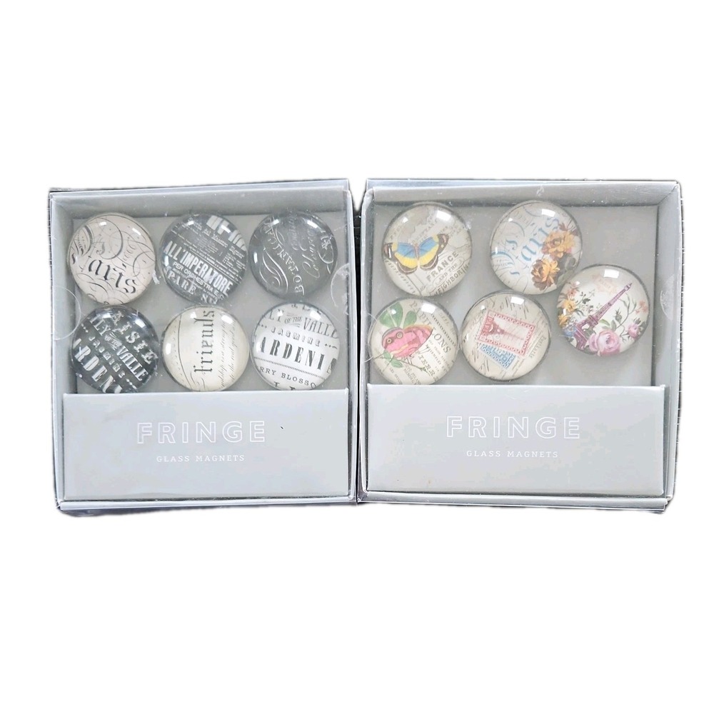 Fringe‎ 2 Sets of 6 Glass Round Magnets Paris New in Box total 12 travel Decor